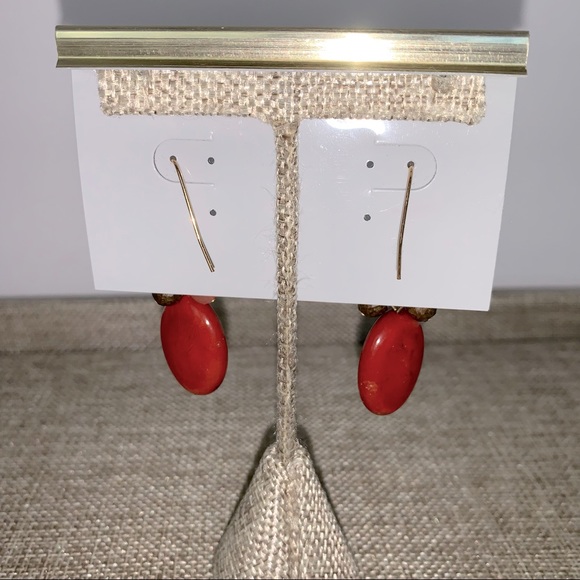 Fashion Statement Jewelry Set With Red & Brown Resin Stone By Elise NWT - Picture 6 of 7